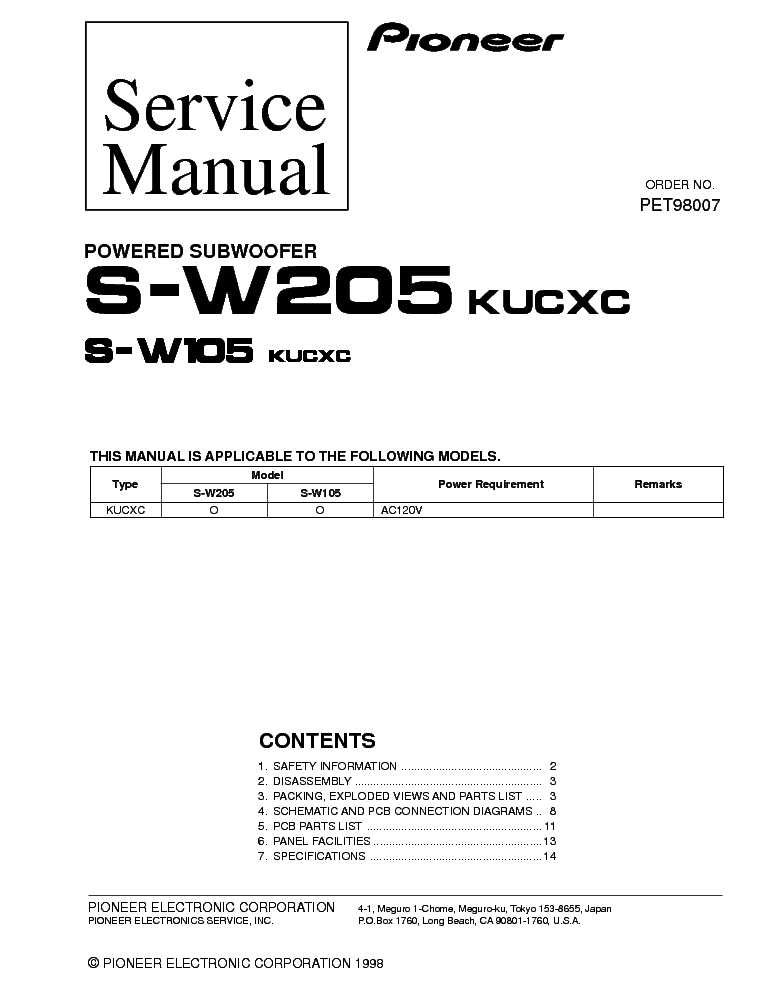 PIONEER S-W205 S-W105 service manual (1st page)