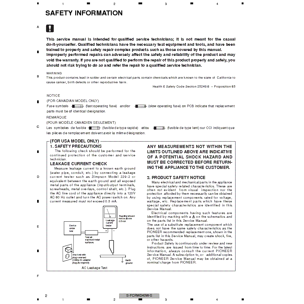 PIONEER S-W240W-S S-FCRW240W-S service manual (2nd page)