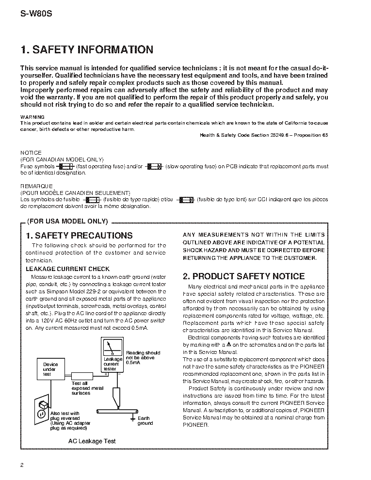 PIONEER S-W80S RRV2407 service manual (2nd page)