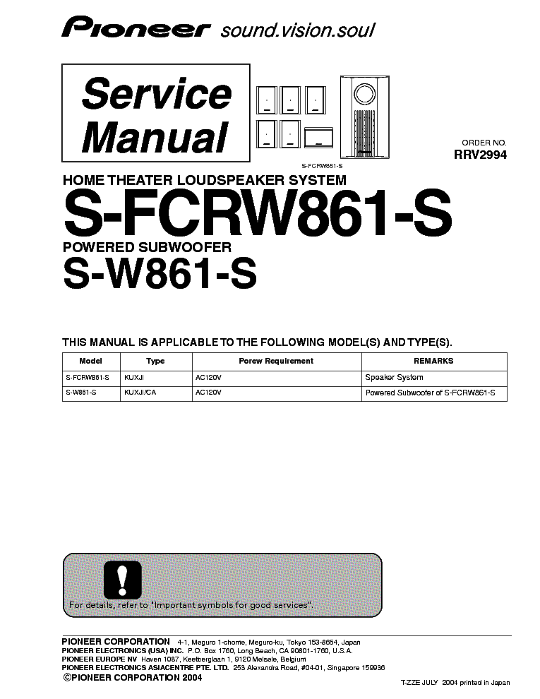 PIONEER S-W861-S S-FCRW861-S service manual (1st page)