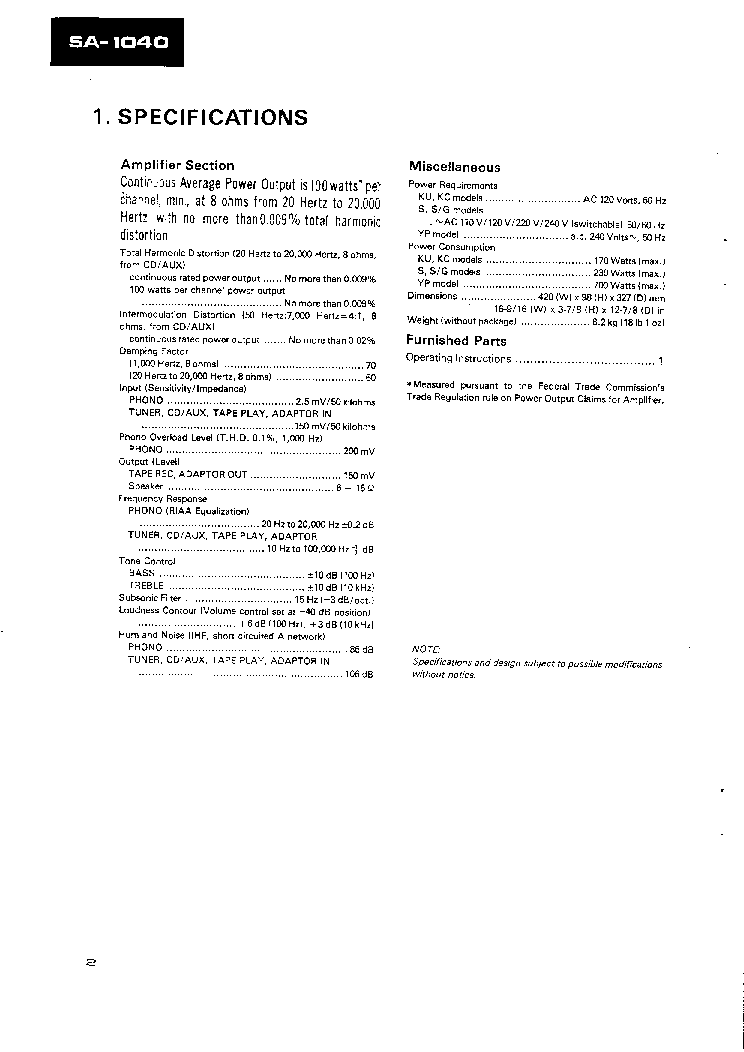 PIONEER SA-1040 SM service manual (2nd page)