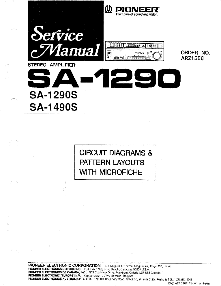 PIONEER SA-1290 SA-1290S SA-1490S ARZ1556 service manual (1st page)
