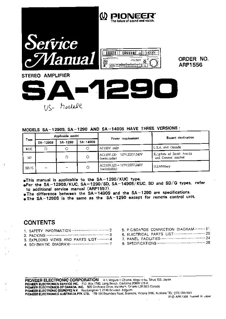 Service Manual-Anleitung für Pioneer SA-7100 