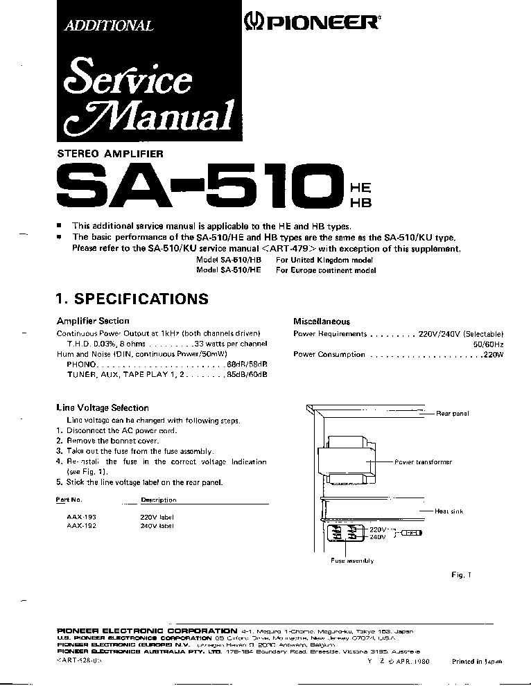 PIONEER SA-510HE-HB service manual (1st page)