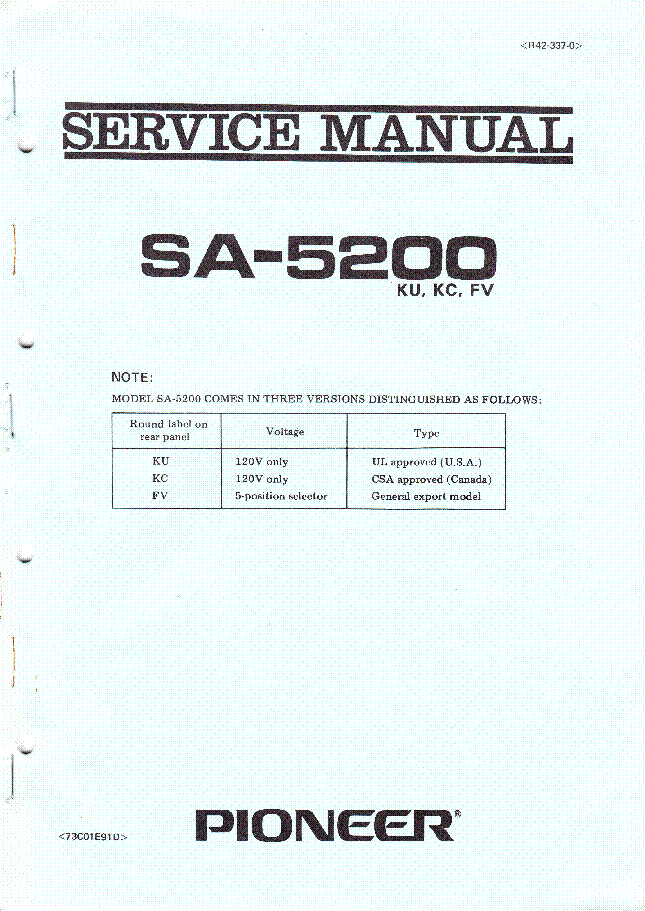 PIONEER SA-5200 R42-3370 SM service manual (1st page)