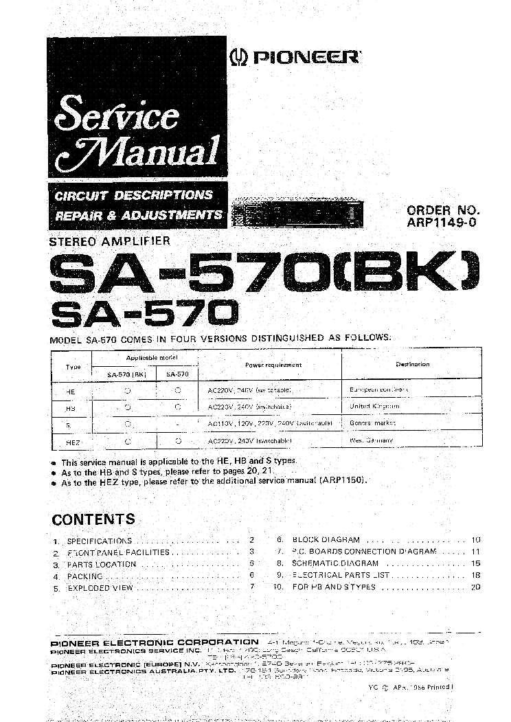 PIONEER SA-570 service manual (1st page)