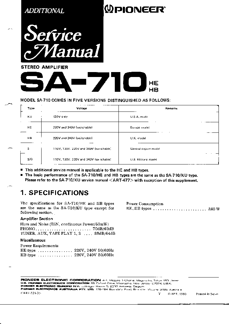 PIONEER SA-710 service manual (1st page)