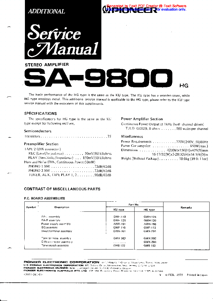 PIONEER SA-9800HG service manual (1st page)