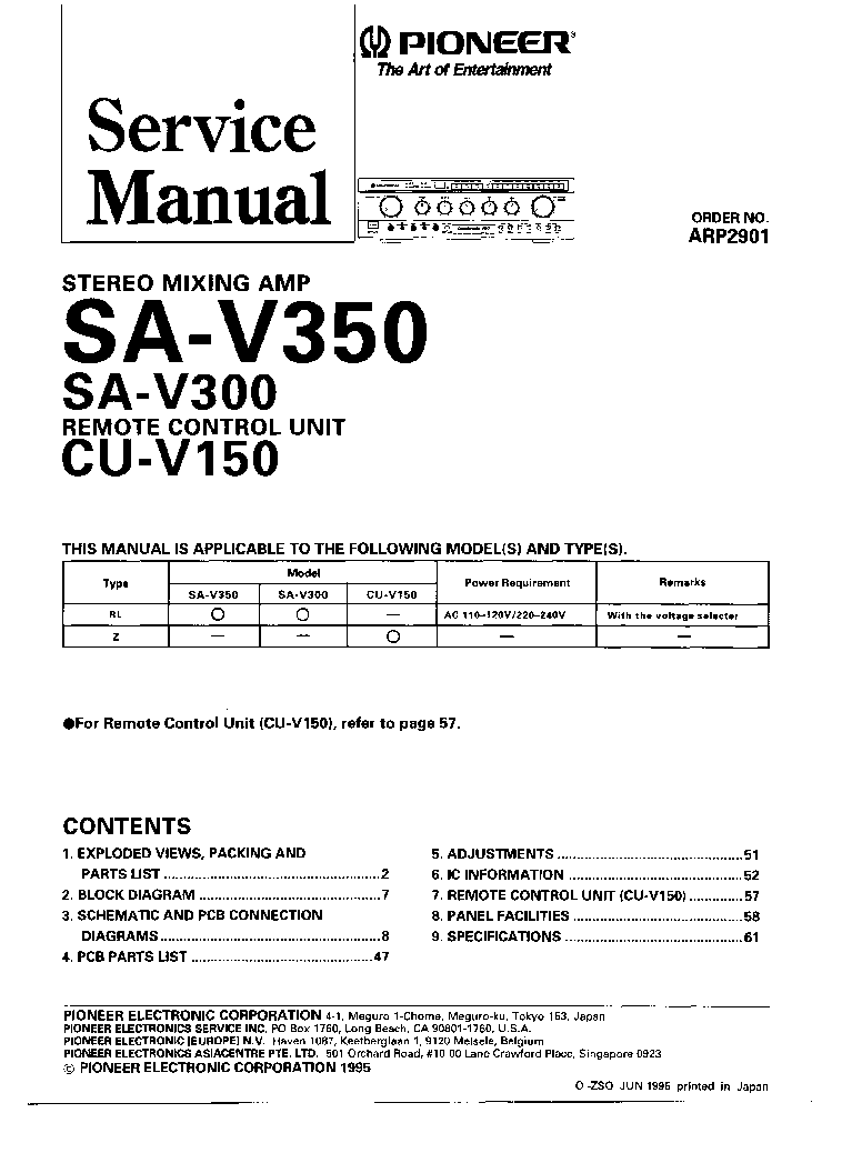PIONEER SA-V350 SA-V300 ARP2901 service manual (1st page)