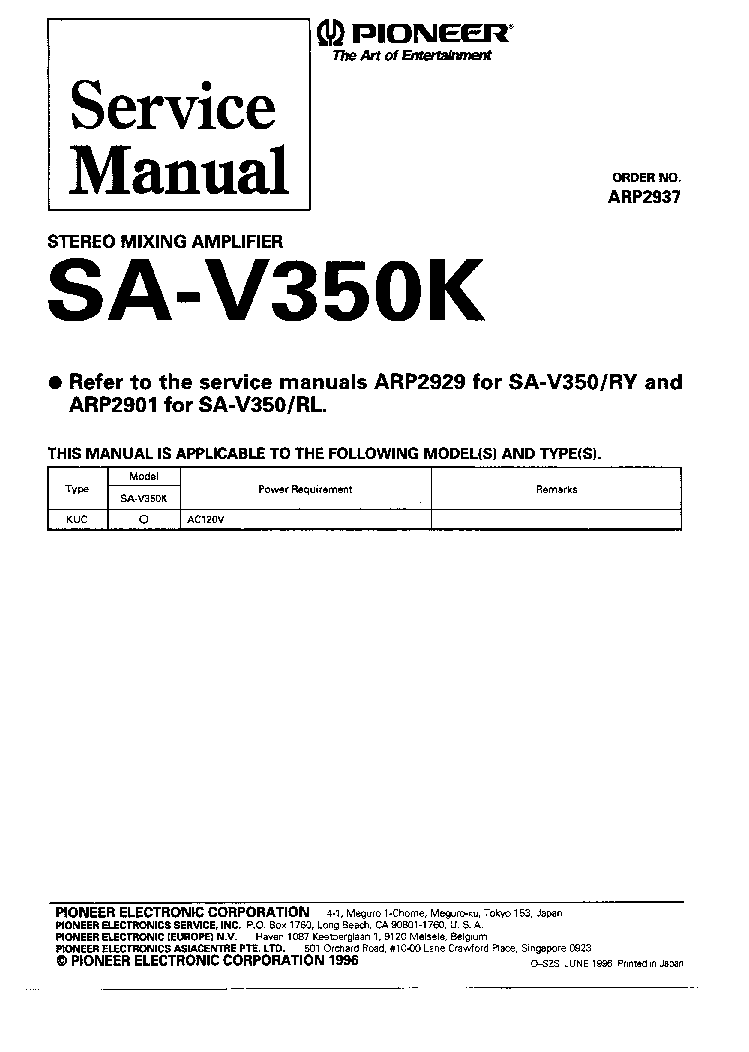 PIONEER SA-V350K service manual (1st page)