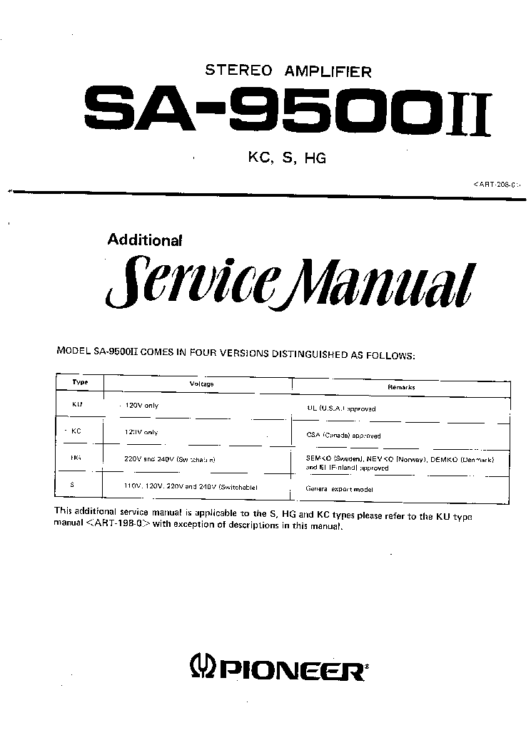 PIONEER SA9500II service manual (1st page)