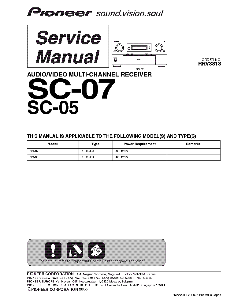 PIONEER SC-05 07 A-V MULTI-CHANNEL RECEIVER service manual (1st page)