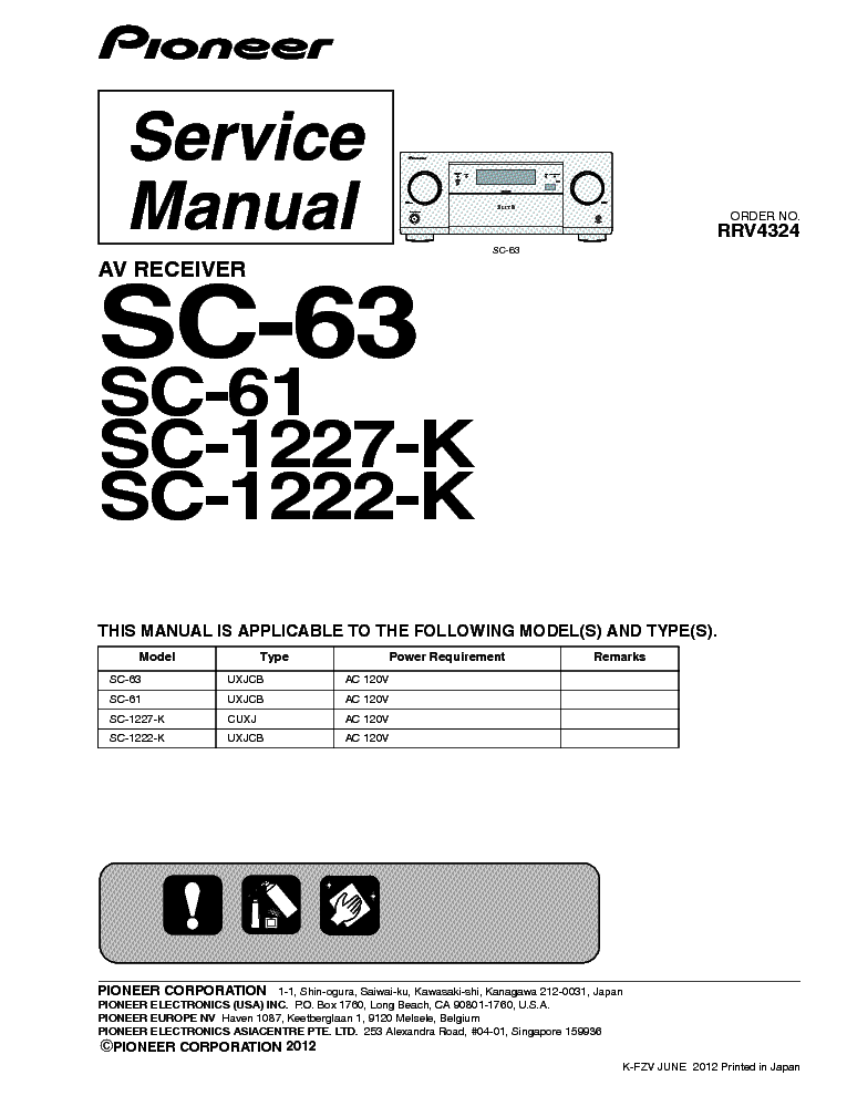 PIONEER SC-63 SC-61 SC-1227-K SC-1222-K RRV4324 AV RECEIVER service manual (1st page)