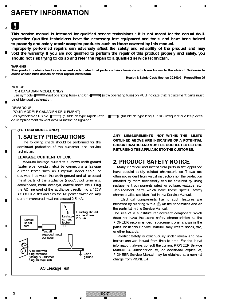 PIONEER SC-71 SC-1228-K SC-1223-K RRV4450 service manual (2nd page)
