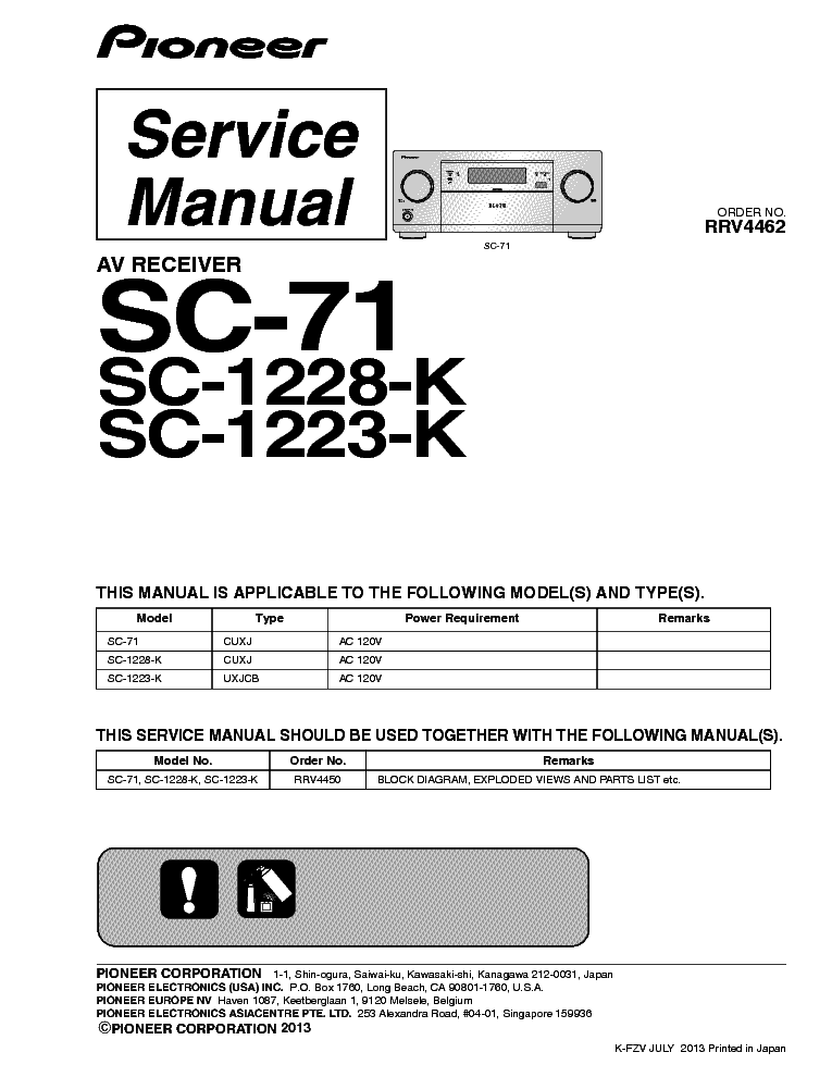 PIONEER SC-71 SC-1228-K SC-1223-K RRV4462 service manual (1st page)