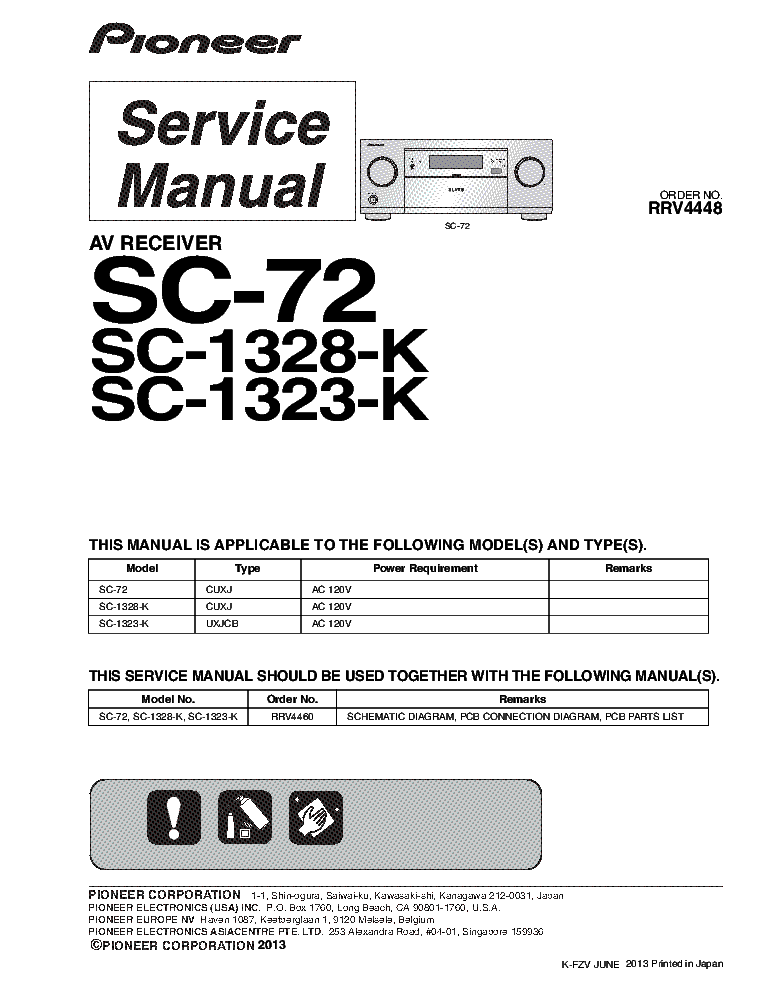 PIONEER SC-72 SC-1328-K SC-1323-K RRV4448 service manual (1st page)