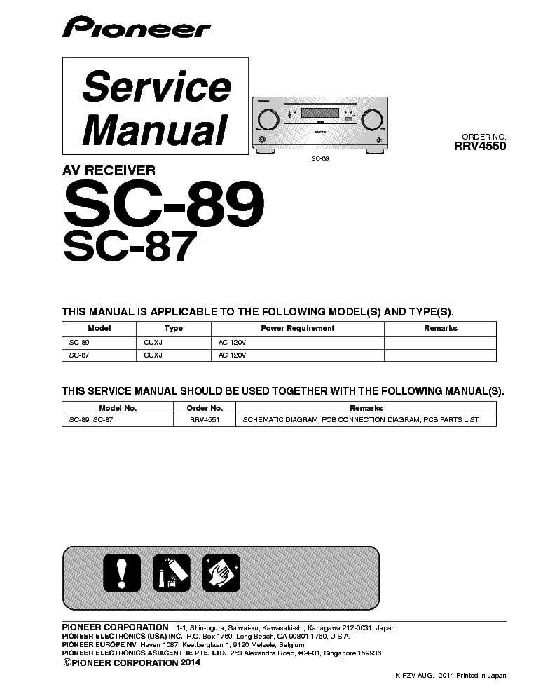 PIONEER SC-89 SC-87 RRV4550 AV RECEIVER service manual (1st page)