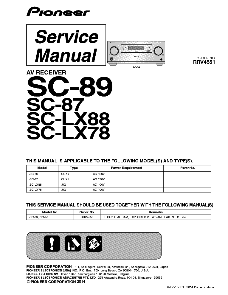 PIONEER SC-89 SC-87 SC-LX88 LX78 AV RECEIVER service manual (1st page)