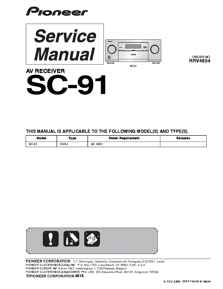PIONEER SC-91 AV RECEIVER RRV4604 2015 SM service manual (1st page)