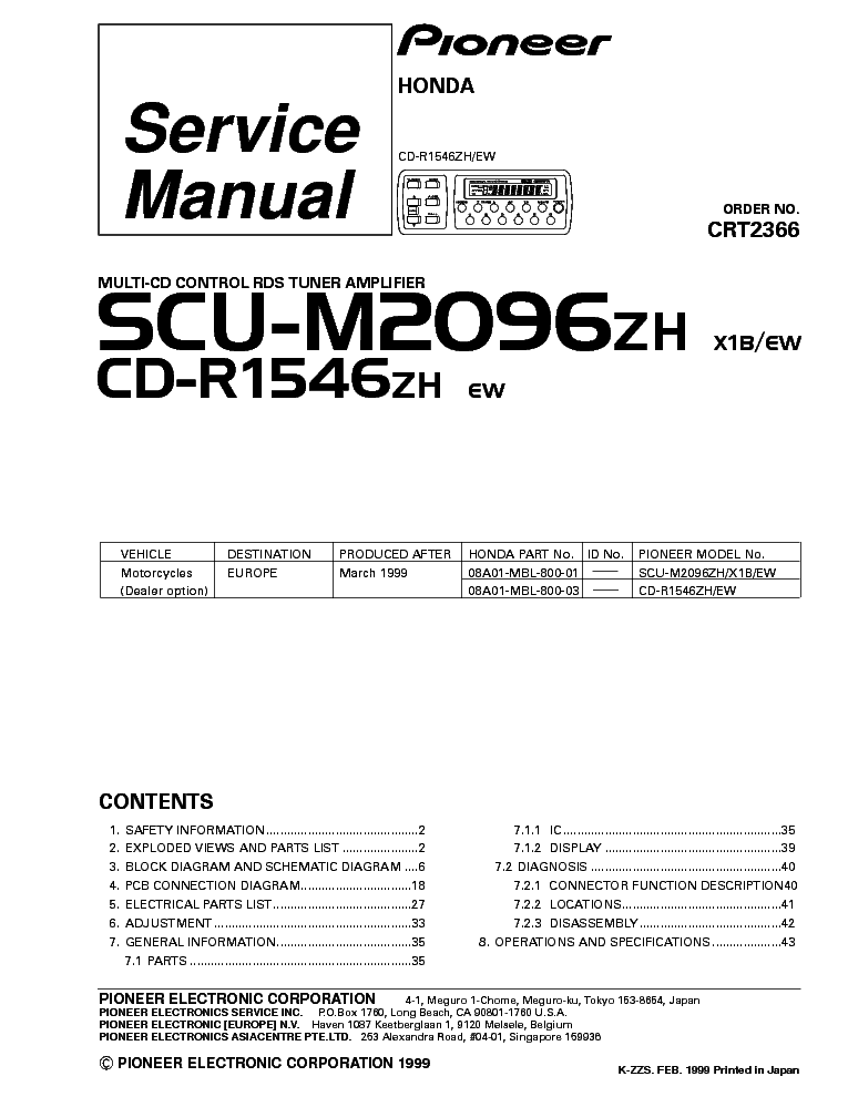 PIONEER SCU-M2096 CD-R1546 HONDA SM service manual (1st page)