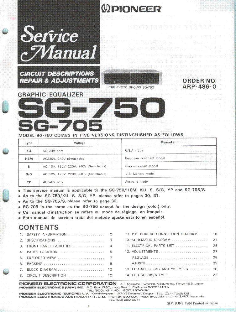 PIONEER SG-705 750 SM service manual (1st page)