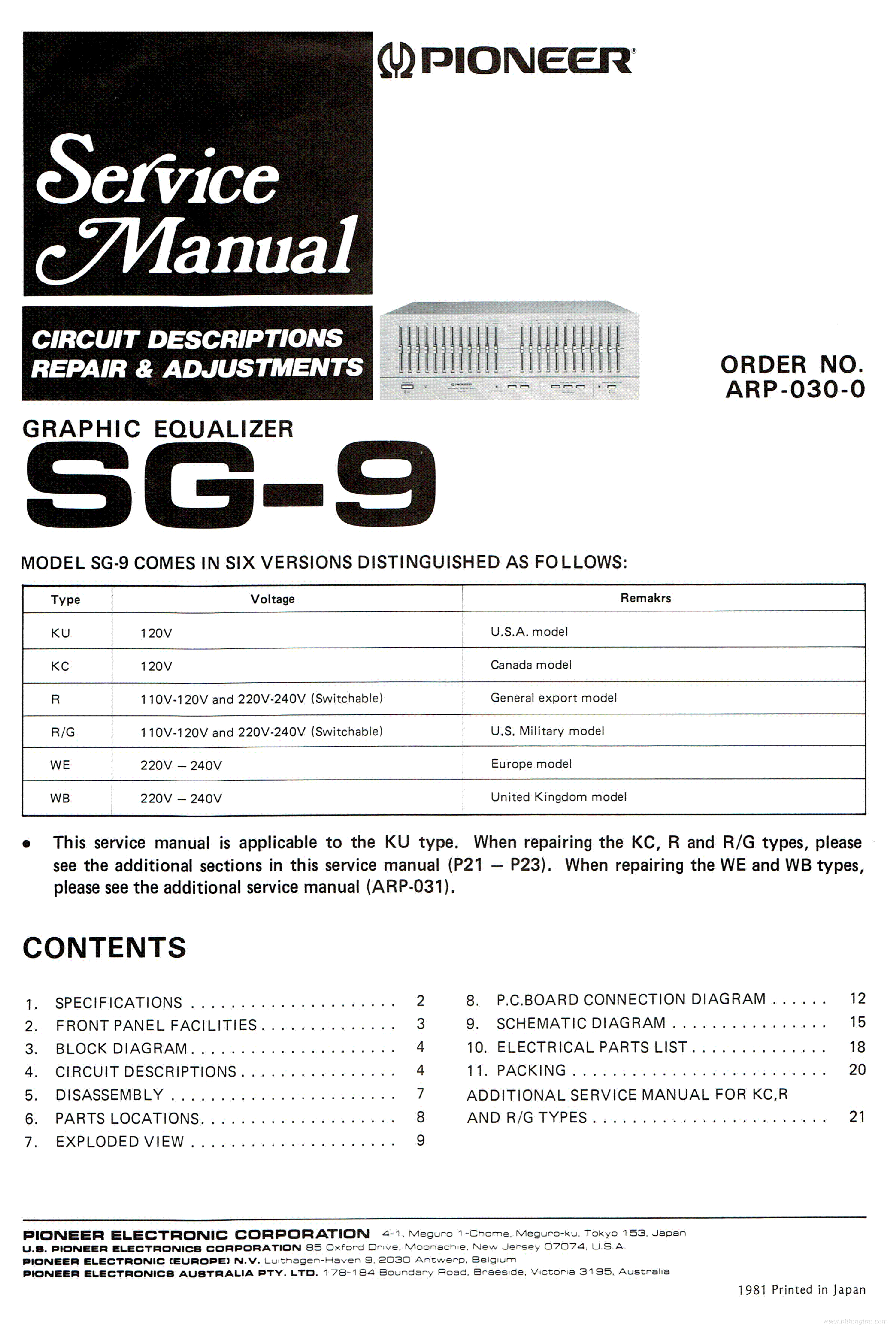 PIONEER SG-9 ARP0300 service manual (1st page)