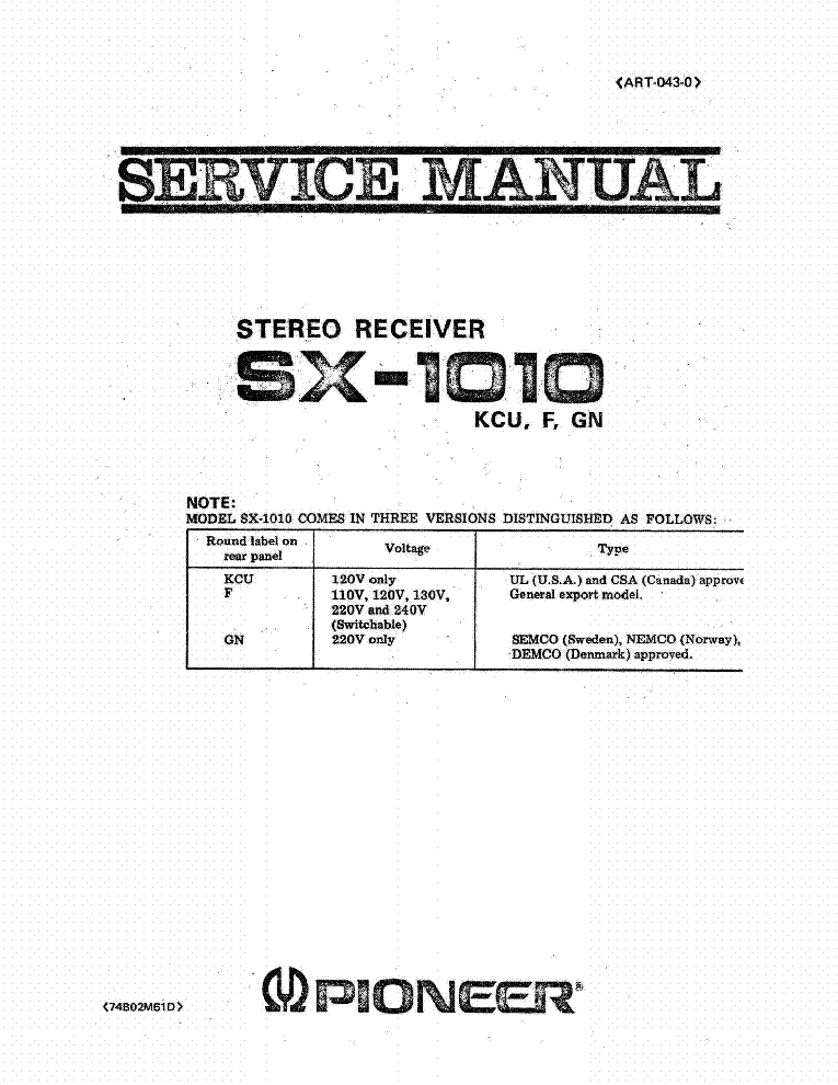 PIONEER SX-1010 KCU F GN SM 1 service manual (1st page)