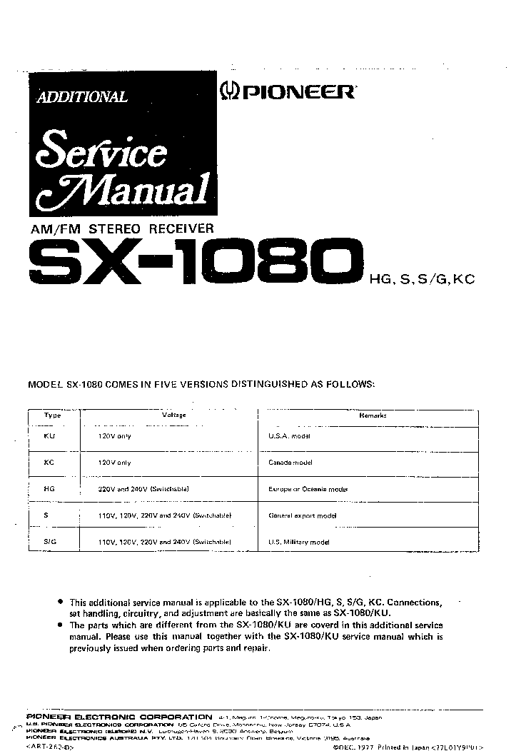 PIONEER SX-1080 HG-S-G-KC NEW-VERSION SM service manual (1st page)
