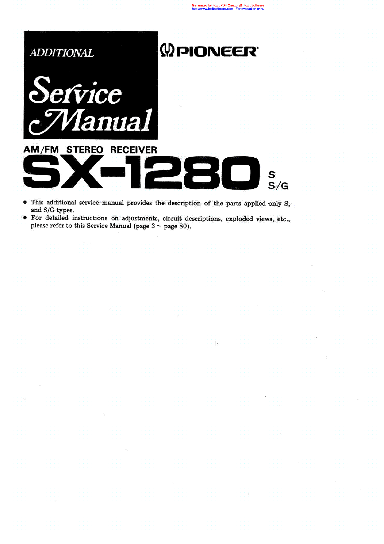 PIONEER SX-1280S,G service manual (1st page)