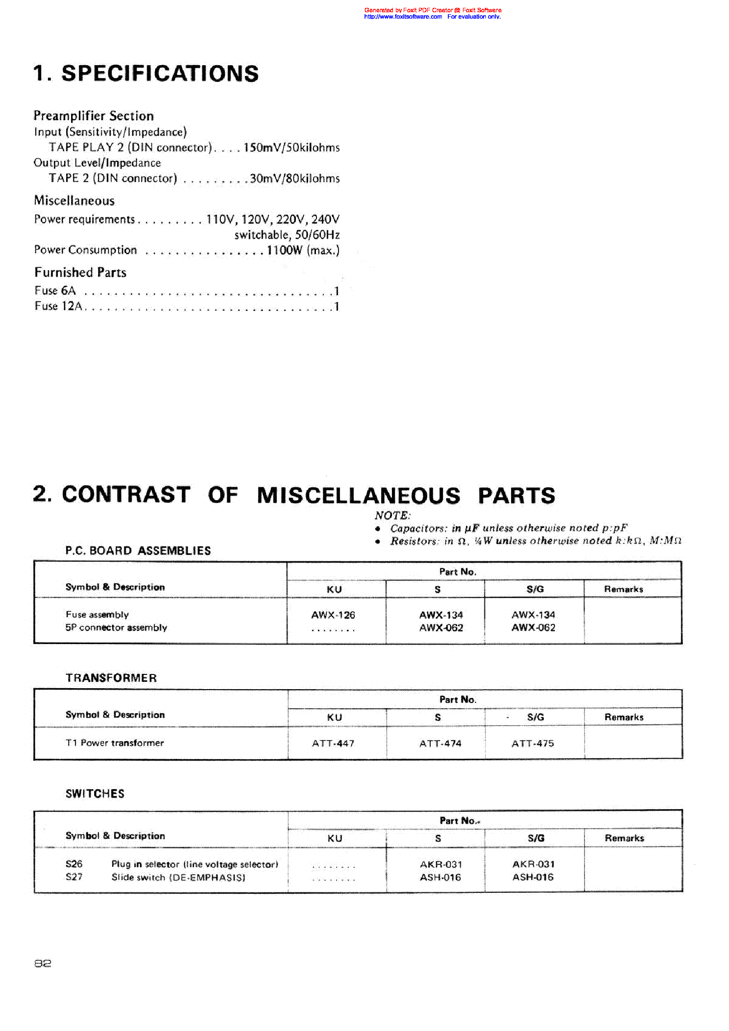 PIONEER SX-1280S,G service manual (2nd page)