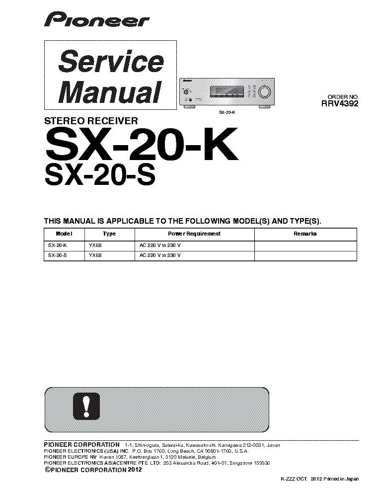 PIONEER SX-20-K SX-20-S RRV4392 service manual (1st page)