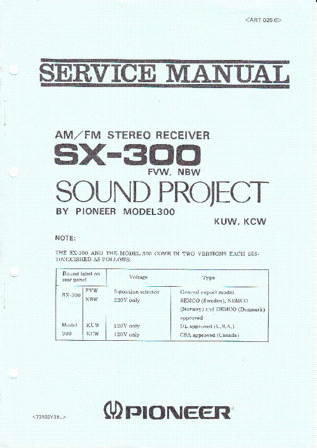 PIONEER SX-300 ART0260 SM service manual (1st page)