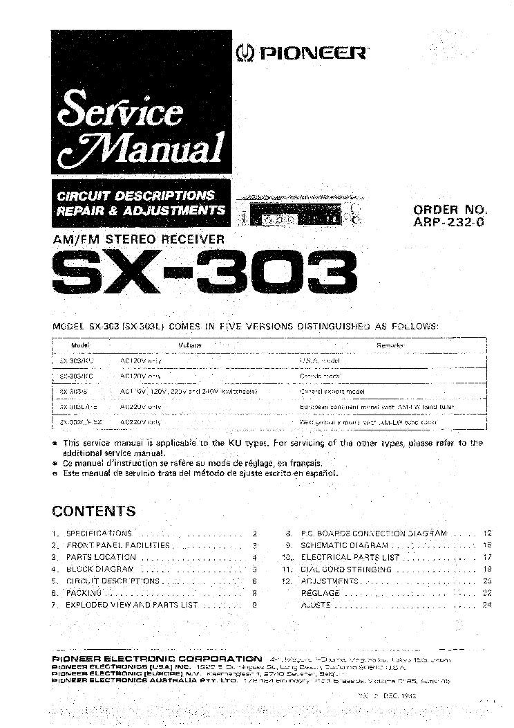 PIONEER SX-303 SM service manual (1st page)