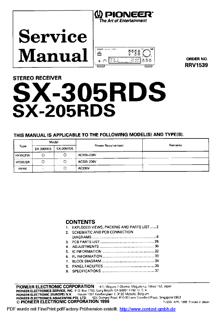 PIONEER SX-305RDS service manual (1st page)