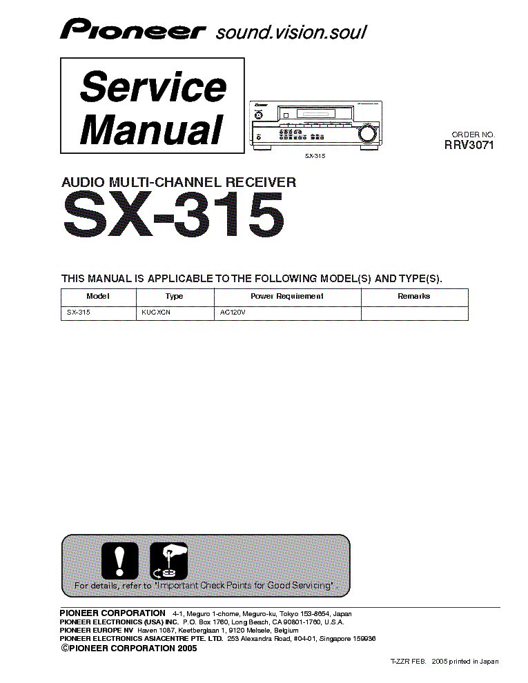 PIONEER SX-315 SM service manual (1st page)