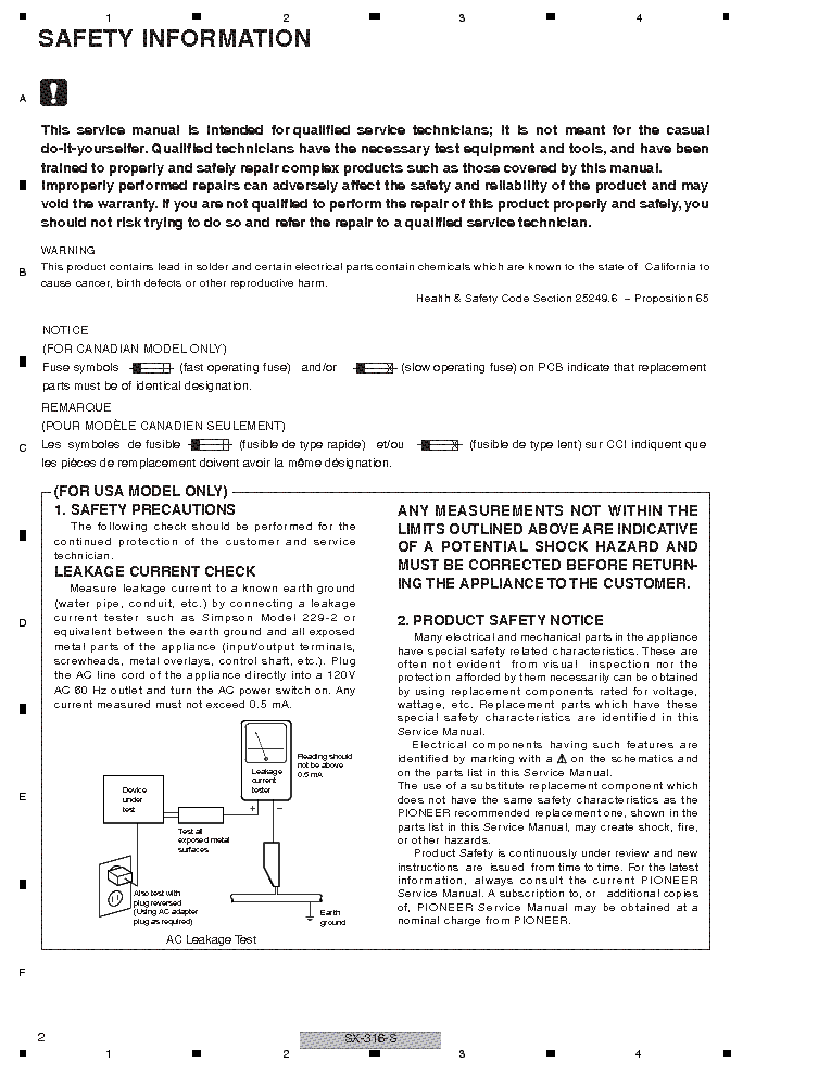 PIONEER SX-316S service manual (2nd page)