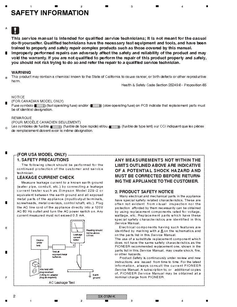 PIONEER SX-319V-K SM service manual (2nd page)