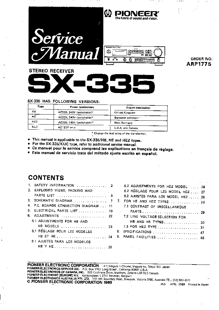 PIONEER SX-335 SM service manual (1st page)