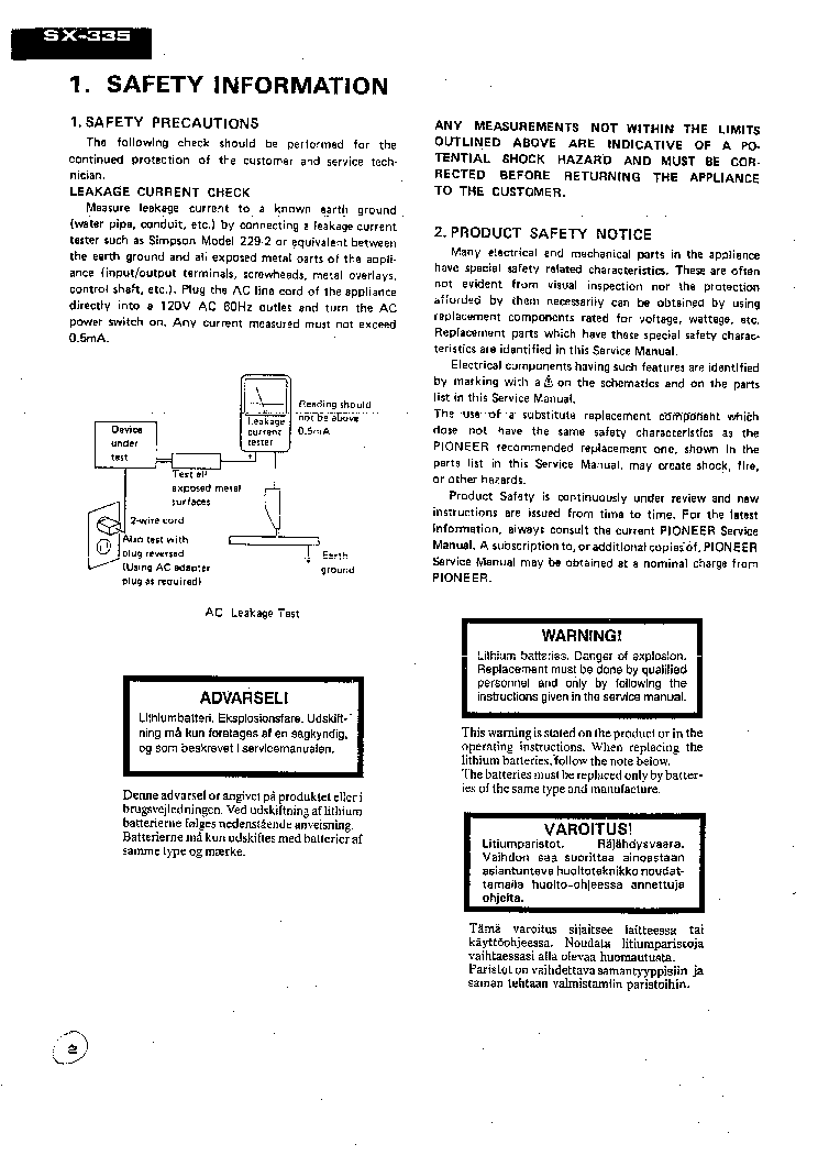 PIONEER SX-335 SM service manual (2nd page)
