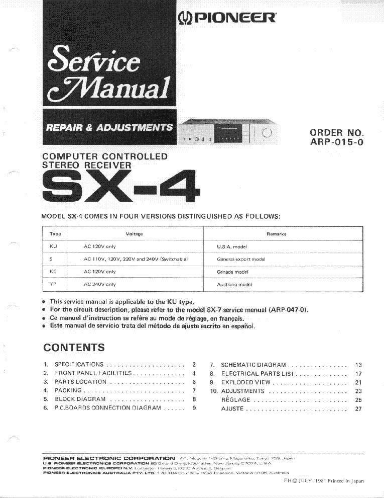 PIONEER SX-4 service manual (1st page)