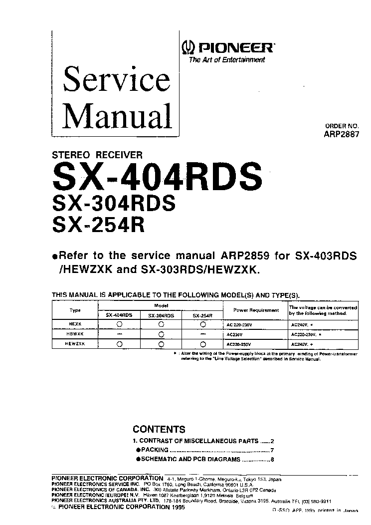 PIONEER SX-404RDS SX-304RDS SX-254R SM service manual (1st page)