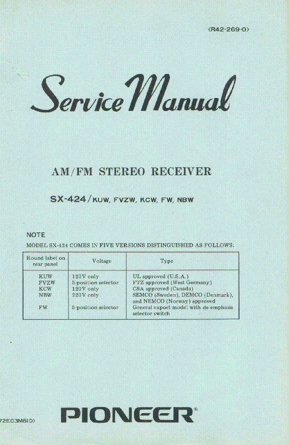 PIONEER SX-424 SM service manual (1st page)