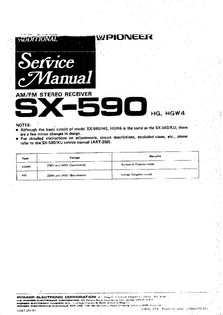 PIONEER SX-590 SM service manual (1st page)