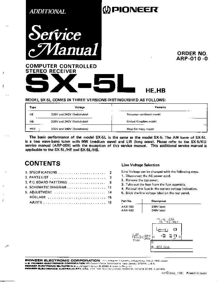 PIONEER SX-5L ARP-010-0 SM service manual (1st page)