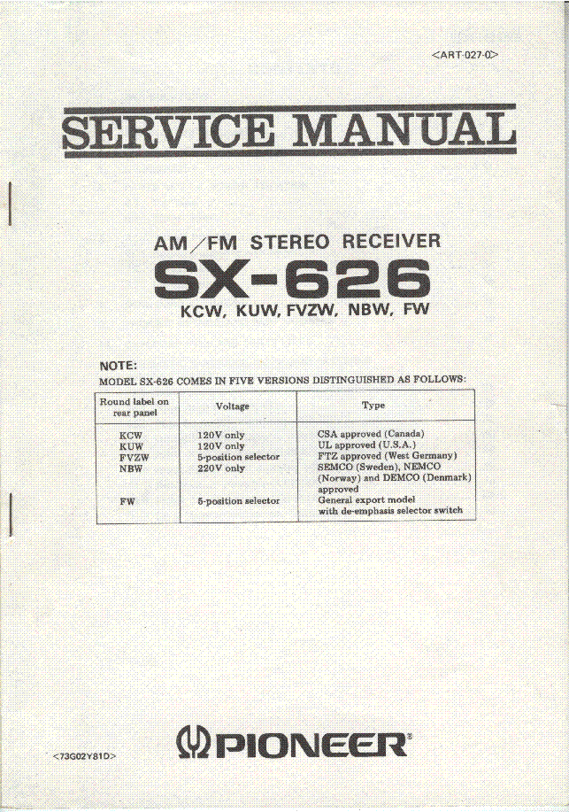 PIONEER SX-626 SM 2 service manual (2nd page)