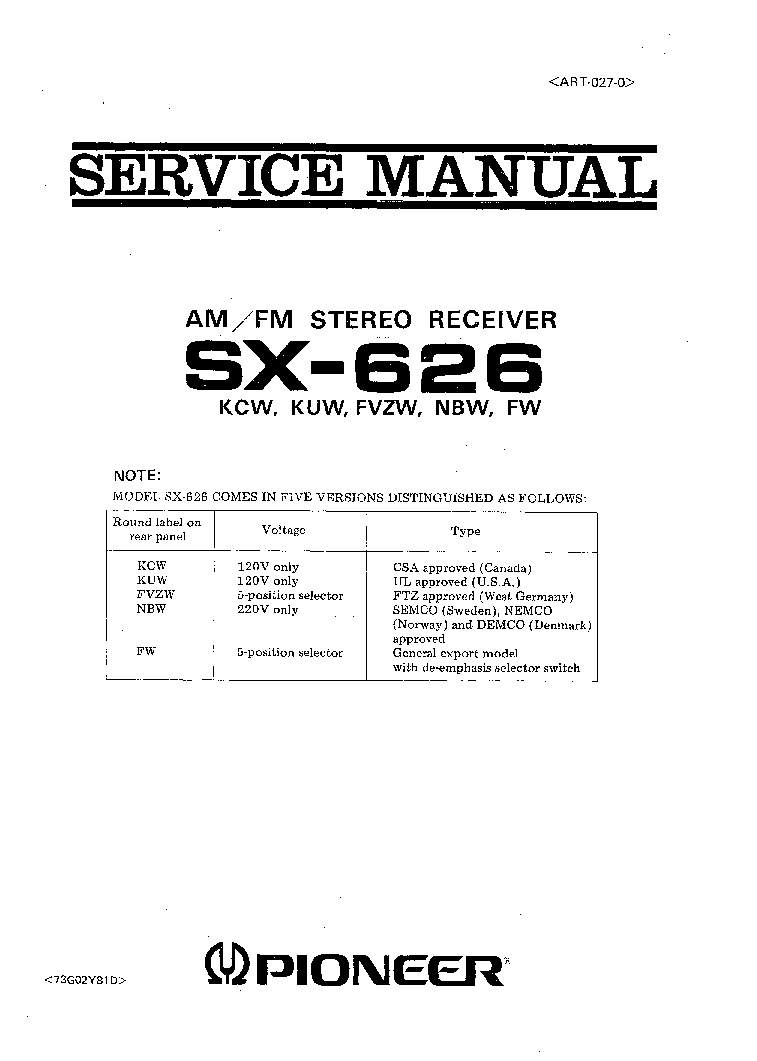 PIONEER SX-626 SM 3 service manual (1st page)