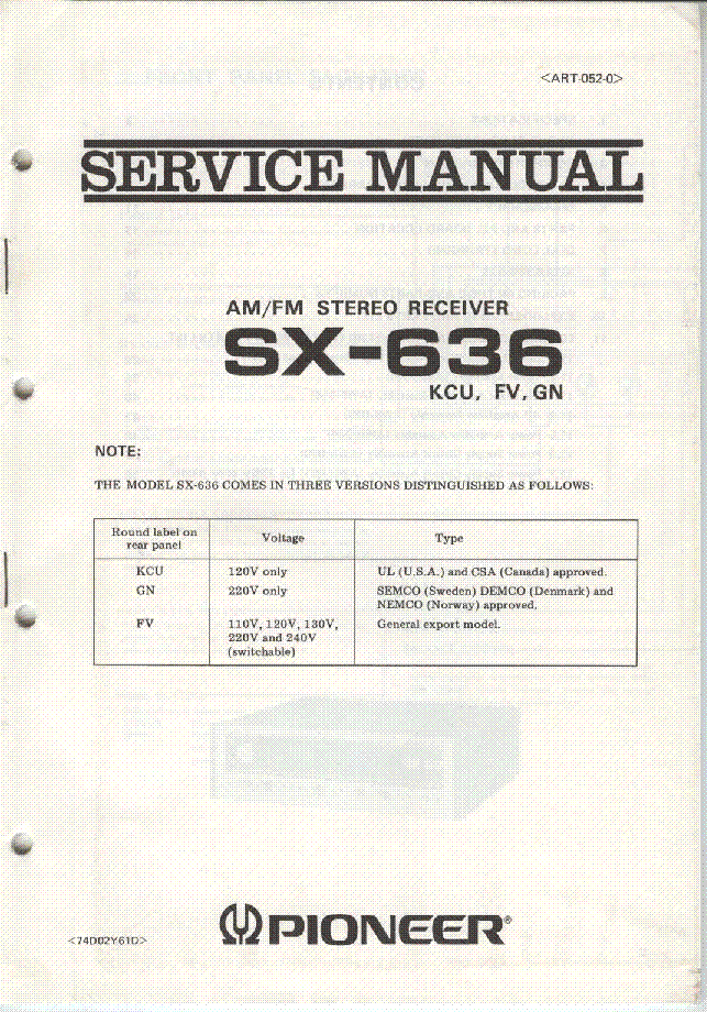 PIONEER SX-636 service manual (2nd page)