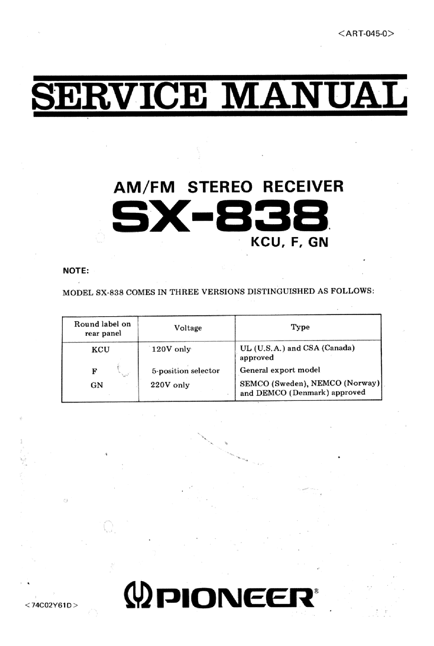 PIONEER SX-838 service manual (2nd page)
