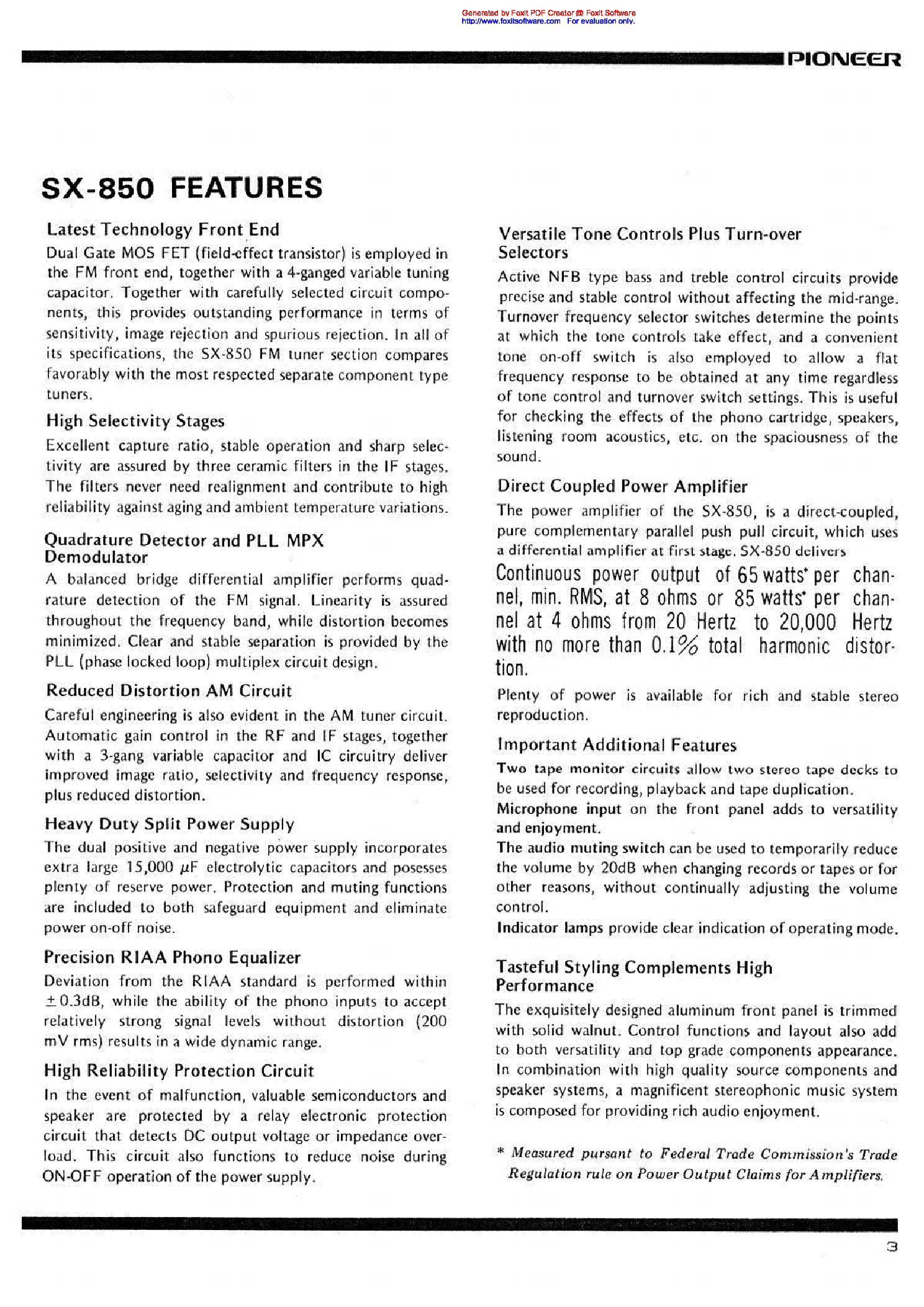 PIONEER SX-850 SM service manual (2nd page)