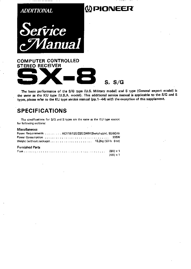 PIONEER SX-8 ADDITIONAL MAN Service Manual download, schematics, eeprom ...